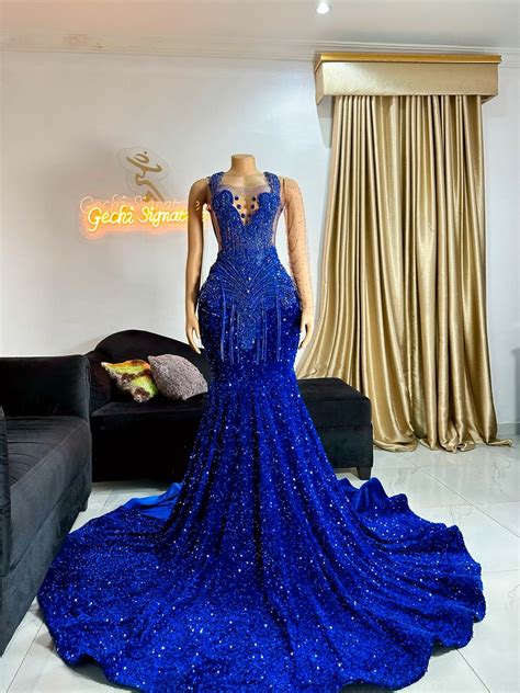 Prom Dress Blue Crystal Mermaid Prom Evening Dresses Blue Recept