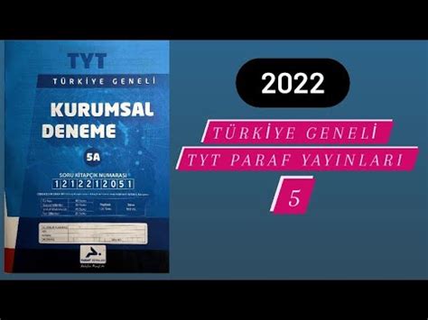 Paraf Yayınları TYT Türkiye Geneli Deneme Sınavı 5 YKS 2022 YouTube