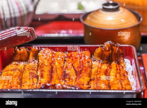 Close Up On Fillets Of Japanese Unagi Eel Grilled In A Kabayaki Style