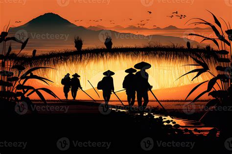 silhouette farmer working in the sunset in the field. . 21598592 Stock Photo at Vecteezy