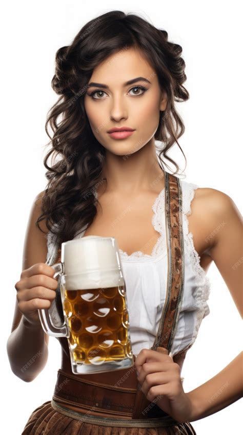 Premium Ai Image Beautiful Young Brunette Girl In Dirndl Drinks