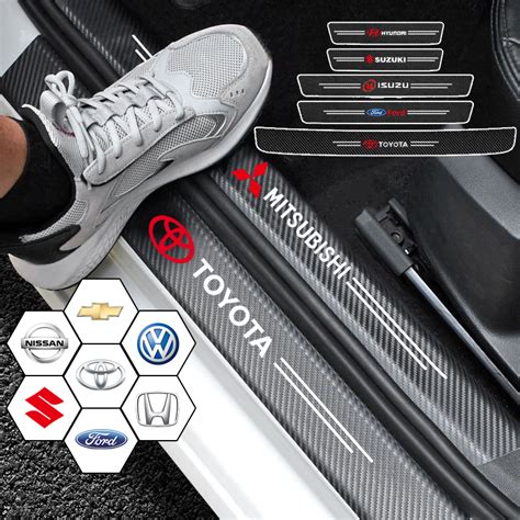 Car Door Threshold Sill Sticker Carbon Fiber Decorative Strip Door Sill