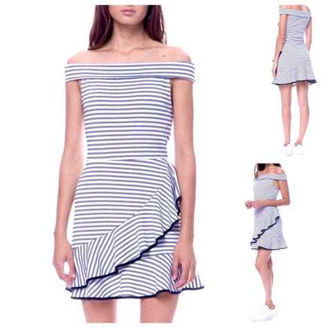 Black Stripe Off The Shoulder A Line Dress With Contrast Cascading