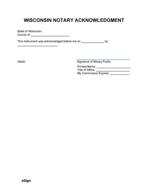 Free Wisconsin Notary Acknowledgment Form Pdf Word