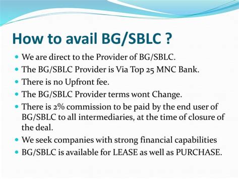 BG SBLC For LEASE Purchase PPT