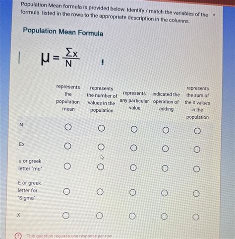 Solved Population Mean formula is provided below. Identify / | Chegg.com