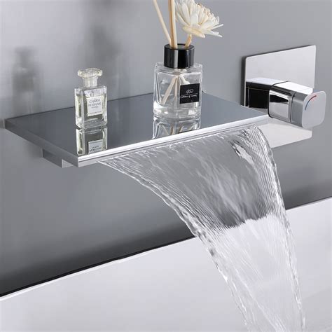 Waterfall Wall Mount Chrome Single Handle Bathroom Sink Faucet Solid ...