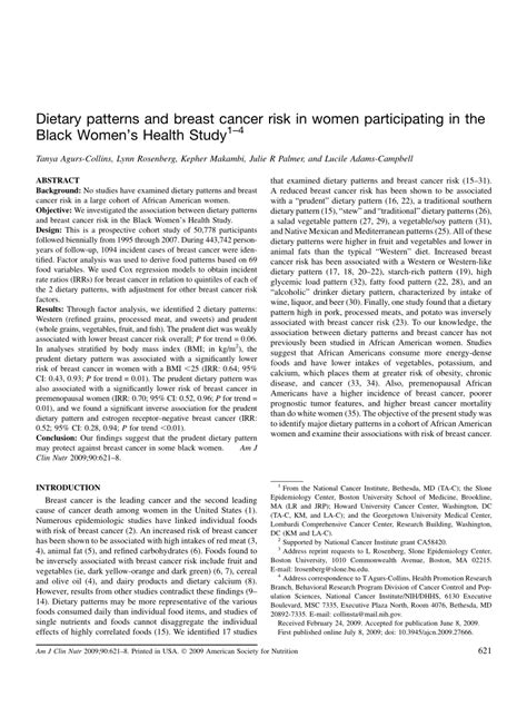 Pdf Dietary Patterns And Breast Cancer Risk In Women Participating In