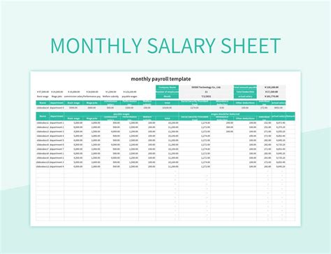 Monthly Salary Sheet Excel Template And Google Sheets File For Free ...