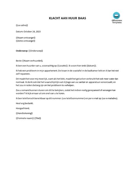 Landlord Complaint Letter From Tenant Templates At