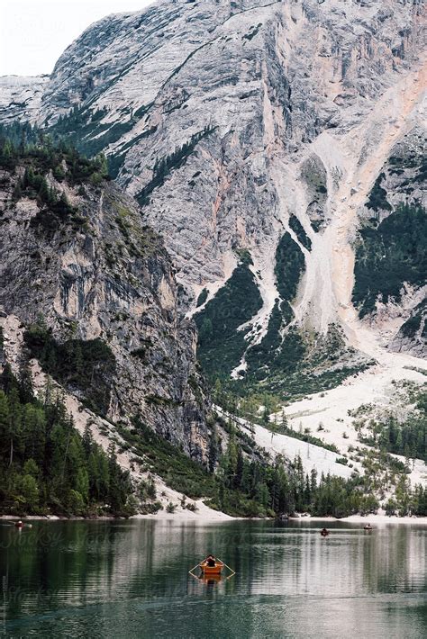 Boat At The Braies Lake Dolomites By Stocksy Contributor Sky Blue