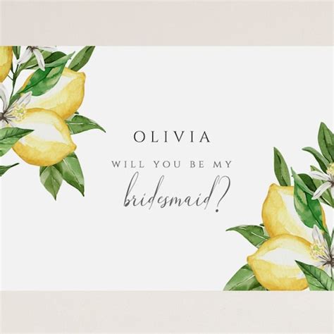 Blue Tiles Lemon Will You Be My Bridesmaid Proposal Printable Etsy