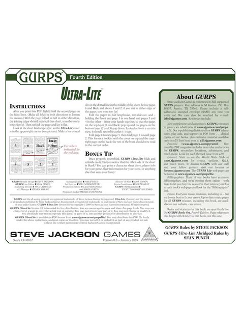 Gurps Ultra Lite Steve Jackson Games Gurps Third Edition Drivethrurpg