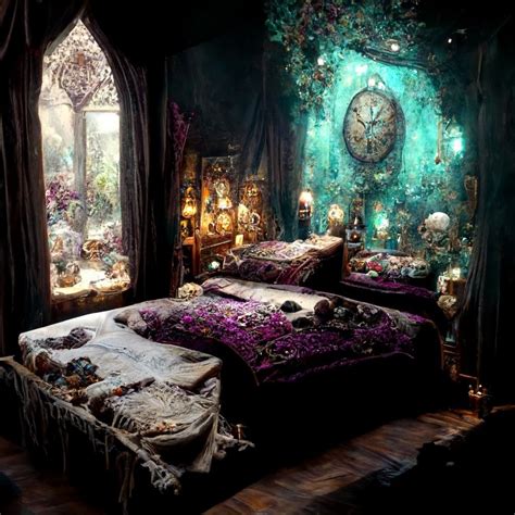 Beautiful Elven Bedroom Decorated With Gems Clocks Silk Lace