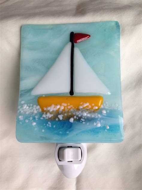 Simple Sailboat Night Light By Janelle Glass Fusion Ideas Fused Glass Ornaments Fused