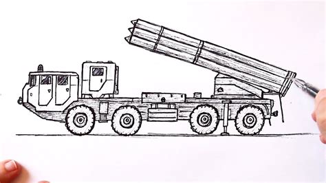 How To Draw Army Rocket Launcher Truck Easy Military Vehicles Drawing