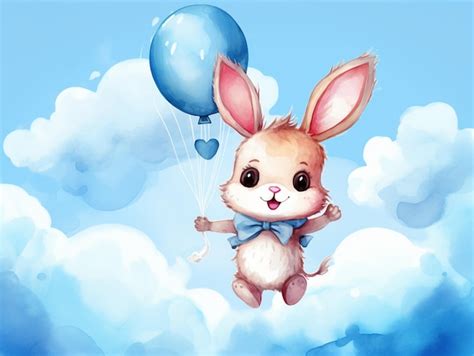 Premium Photo | There is a cartoon bunny flying in the sky with balloons generative ai