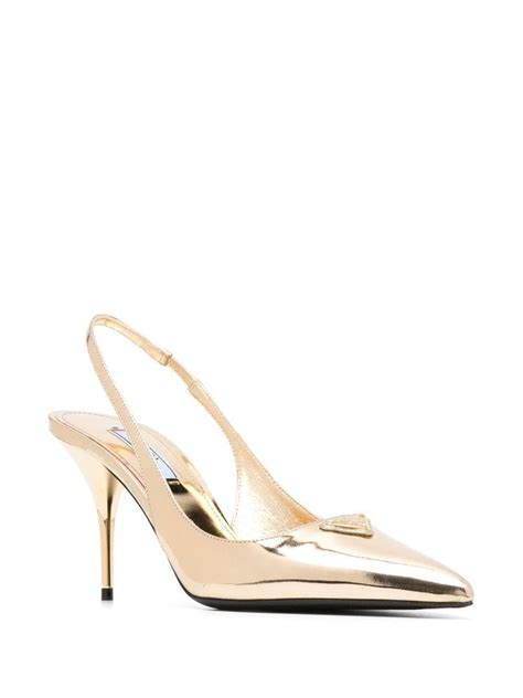 Prada Triangle Logo 85mm Metallic Slingback Pumps Farfetch