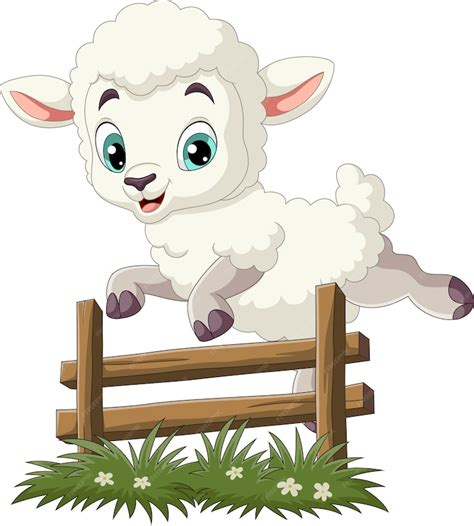 Premium Vector | Cartoon sheep jumping over the fence