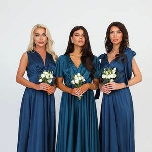 Bridesmaid Dress, Dark Teal Green Dress, Silk Dress, Satin Dress ...