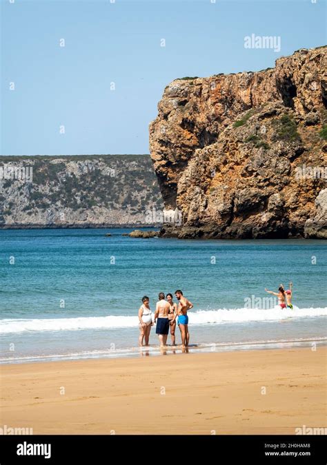 Sandy Beach Beach With Bathers Praia Do Beliche Beach Sagres Algarve