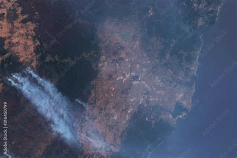 Satellite image of bushfires in Australia with smoke covered Sydney in ...