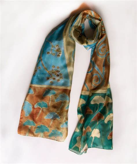 Hand Painted Silk Scarf In Decorative Style