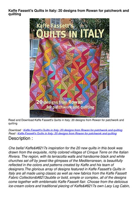 Ebook Kaffe Fassett S Quilts In Italy 20 Designs From Rowan For Patchwork And Quilting Online