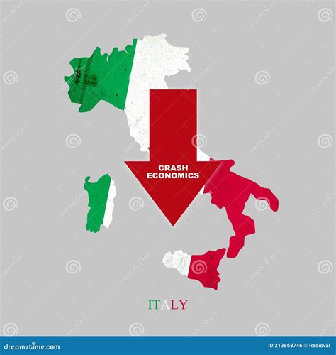 Crash Economics Italy Red Down Arrow On The Map Of Italy Economic