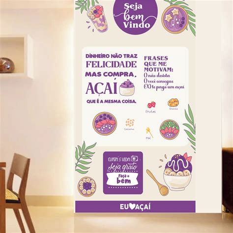 Adesivo Papel Parede Bem Vindo Açaí Tigela Fruta A3 Elo7