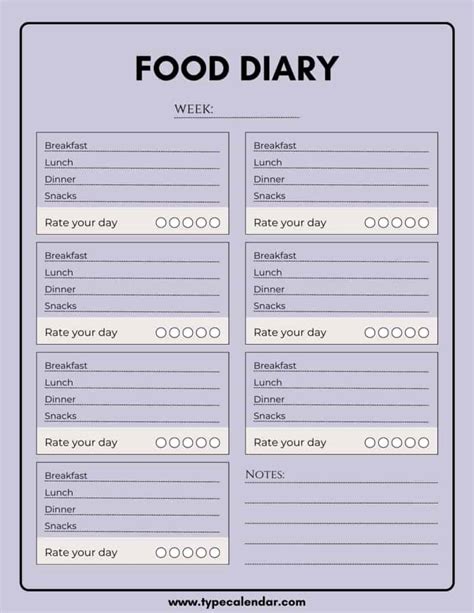 Free Printable Food Diary Templates Word Excel Pdf