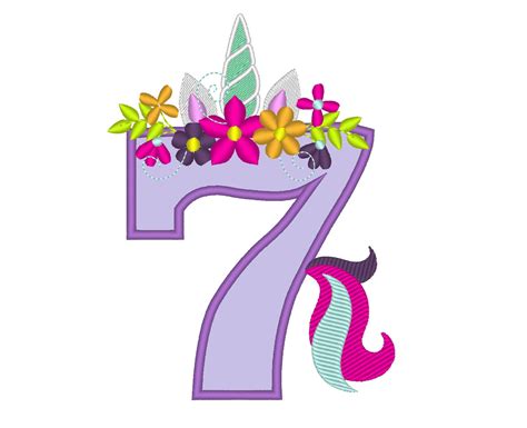 Unicorn Numbers With Flowers Crown Unicorn Tail Birthday Numbers