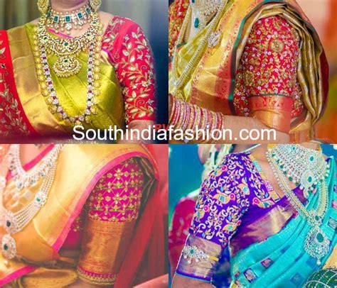 Elbow Length Sleeves Maggam Work Pattu Saree Blouse Designs South