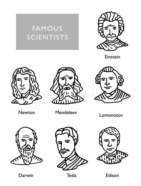 Famous Scientists Vector Portraits, Newton, Einstein, Mendeleev Darwin ...