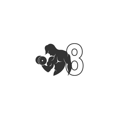 Number 8 Logo Icon With A Person Holding Barbell Design Vector 6830101