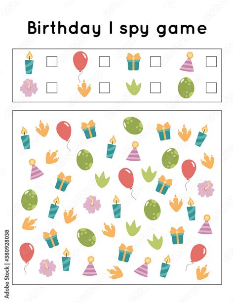 Birthday I spy game. Search and count items. Activity printable ...