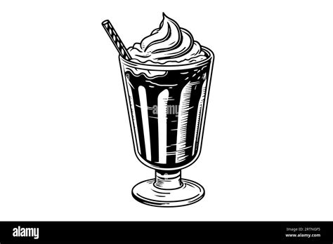 Chocolate Milk Shake Sketch Engraving Vector Illustration Black And