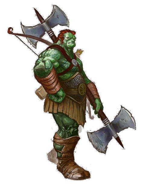 M Half Orc Ranger Double Battle Axe Longbow Lwlvl Pathfinder Rpg