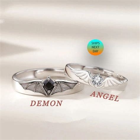 Angel And Devil Matching Ring Set Sterling Silver Edgy Etsy Norway