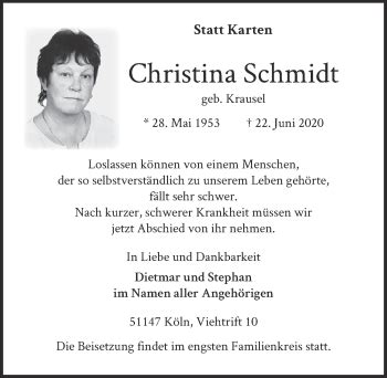 Traueranzeigen Von Christina Schmidt WirTrauern