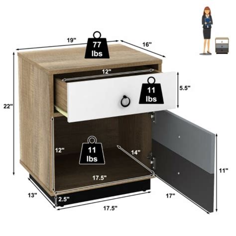 Pcs Nightstand With Drawer And Storage Cabinet Wooden Sofa Side Table