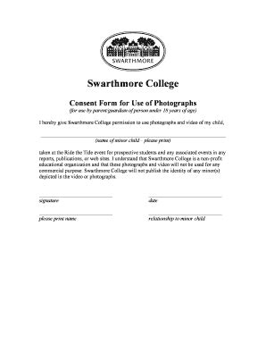 Fillable Online Swarthmore Swarthmore College Consent Form For Use Of