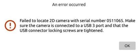 Failed To Locate 2D Camera With Serial Number ZIVID KNOWLEDGE BASE