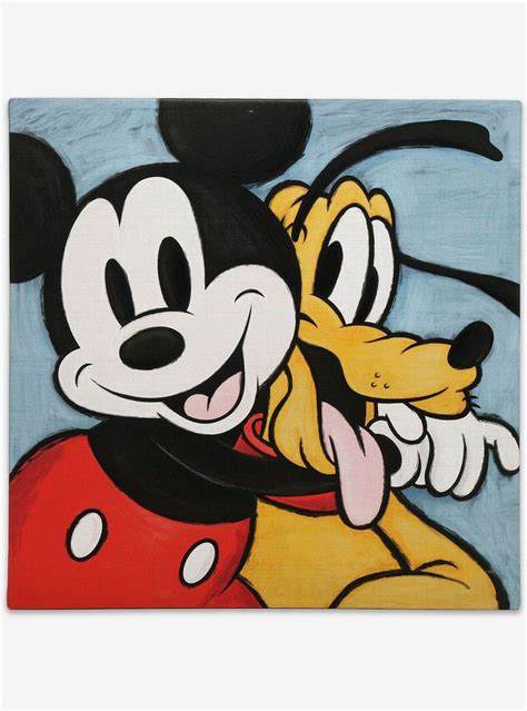 a painting of mickey and pluto hugging each other