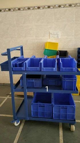 Mild Steel Plastic Bin Trolley With Crate Bins For Industrial Load