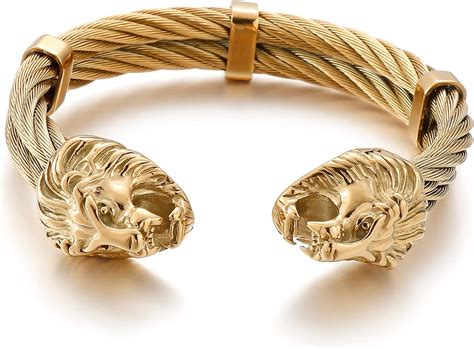 Tongda Pulsera de doble cadena de animales para hombres cabeza de león