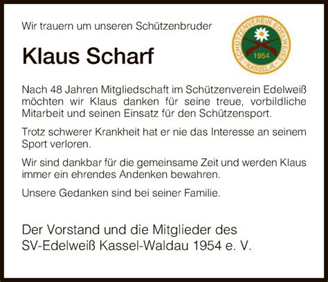 Traueranzeigen Von Klaus Scharf Trauer Hna De