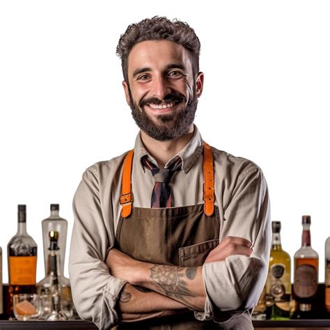 Un Barman Se Tient Derrière Un Bar Avec Plusieurs Bouteilles Dalcool