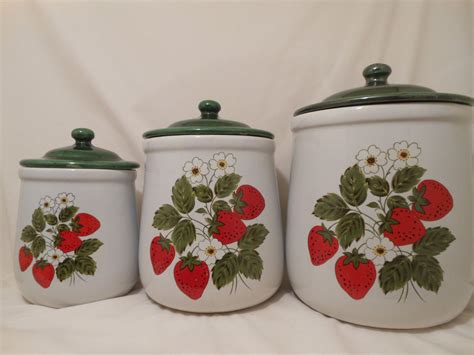 Vintage Mccoy Strawberries Canister Set Of 3 Etsy Canister Sets