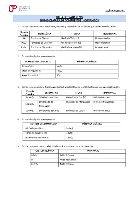 Ficha de Trabajo 5 Tarea QUÍMICA GENERAL FICHA DE TRABAJO N